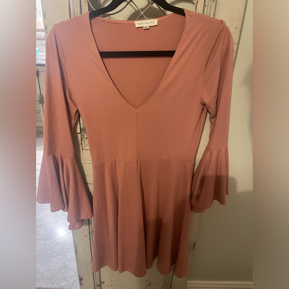 Socialite pink dress with bell sleeves size s